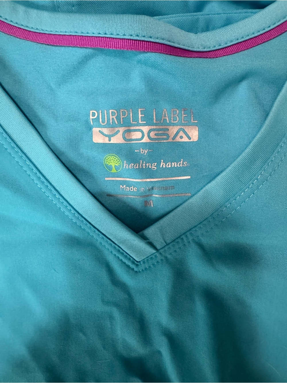 Purple Label Yoga by Healing Hands Turquoise V-Neck Women's Top